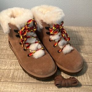 UGG Classic Mini Alpine 1130558 Womens Tan Lace Up Ankle Winter Boots Size 8